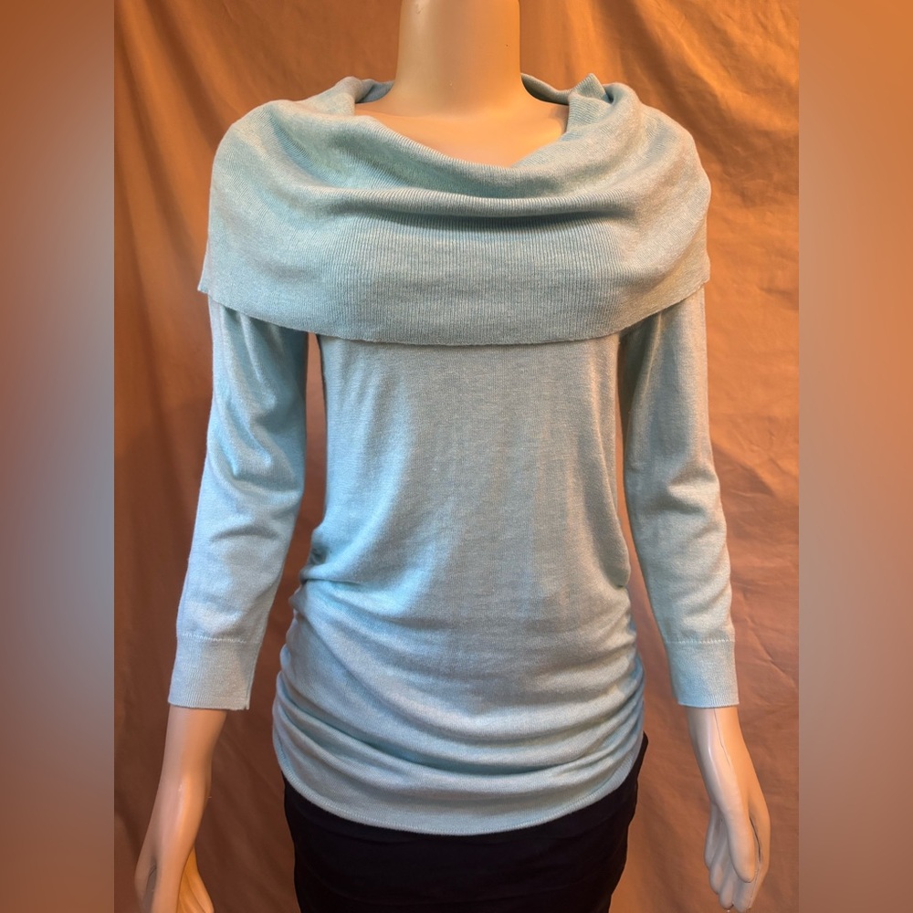A Pea in the Pod Light Blue Off-the-Shoulder Cowl Sweater